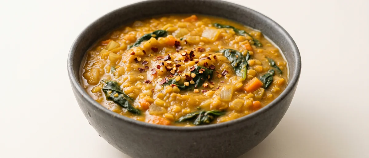 Lentil, Spinach & Lemon Soup - A bright red-lentil soup finished with lemon and a tangle of spinach