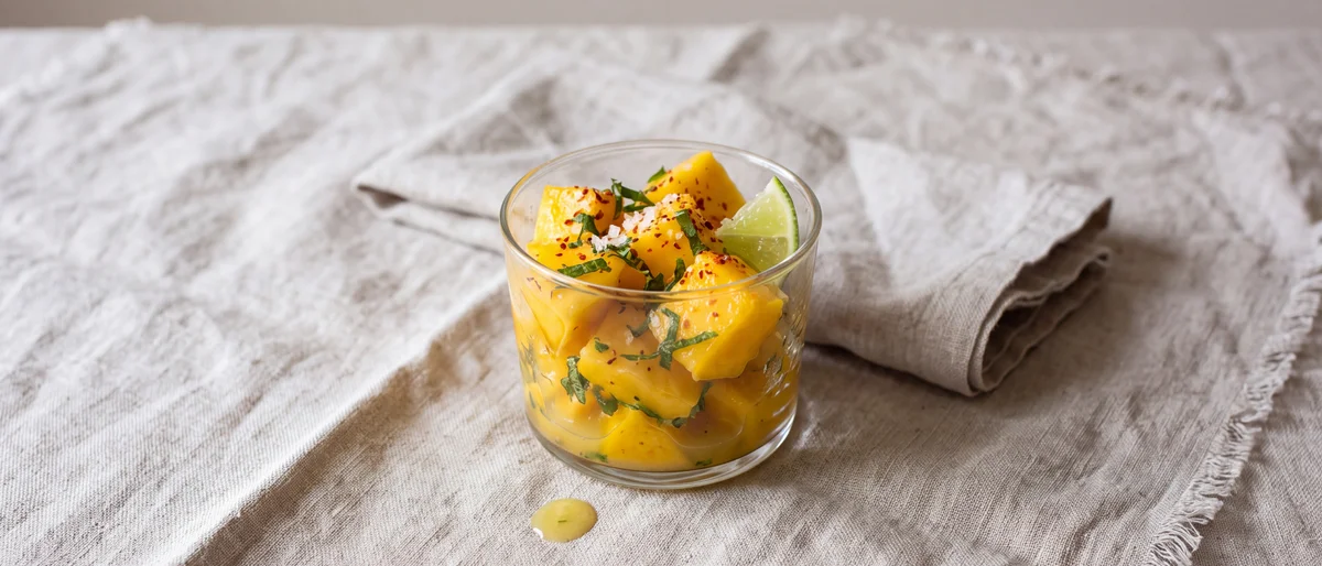 Mango, Lime & Chili Fruit Cups - Ripe mango with lime, a breath of chili and flaky salt
