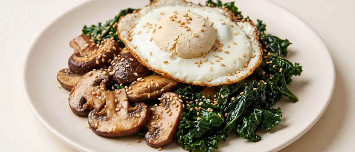 Miso Butter Mushrooms with Fried Egg & Greens - Savory miso-butter mushrooms with wilted greens and a crisp-edged fried egg