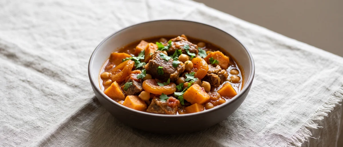 Moroccan-Spiced Lamb & Sweet Potato Stew - Slow-simmered lamb with sweet potato, apricots and warm spices