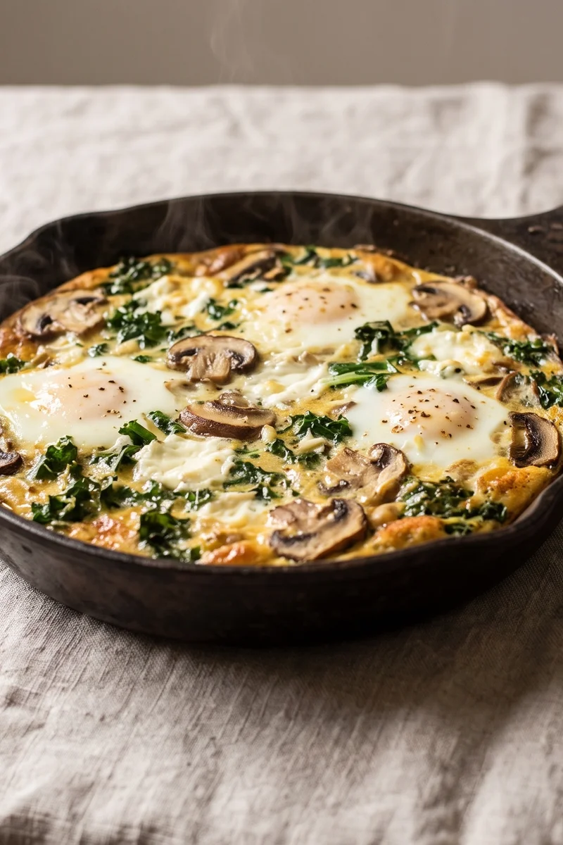 Mushroom, Kale & Goat Cheese Frittata - A six-egg frittata with vitamin-D mushrooms, folate-rich kale and creamy goat cheese