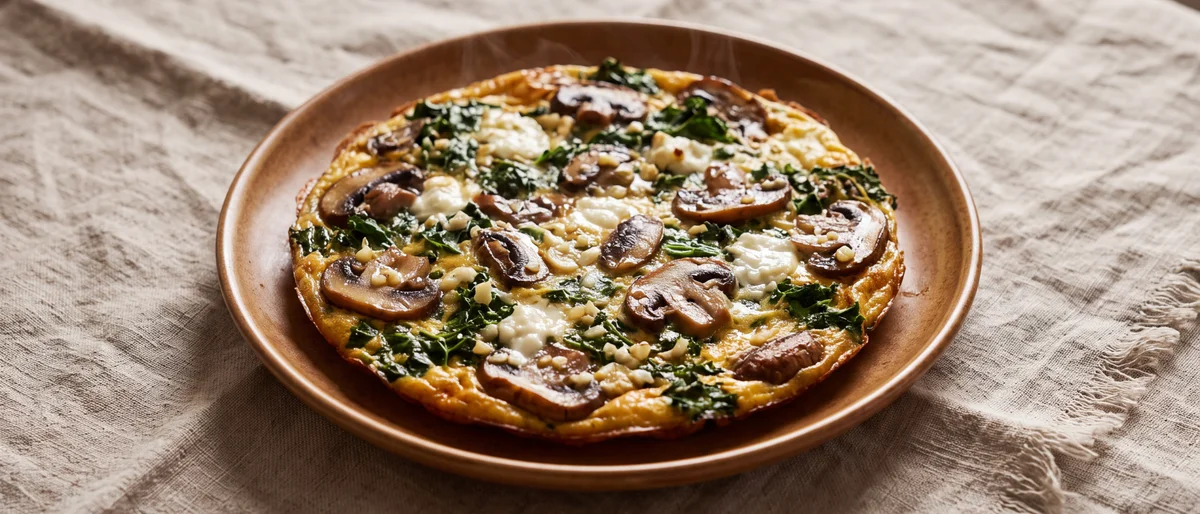 Mushroom, Kale & Goat Cheese Frittata - A six-egg frittata with vitamin-D mushrooms, folate-rich kale and creamy goat cheese