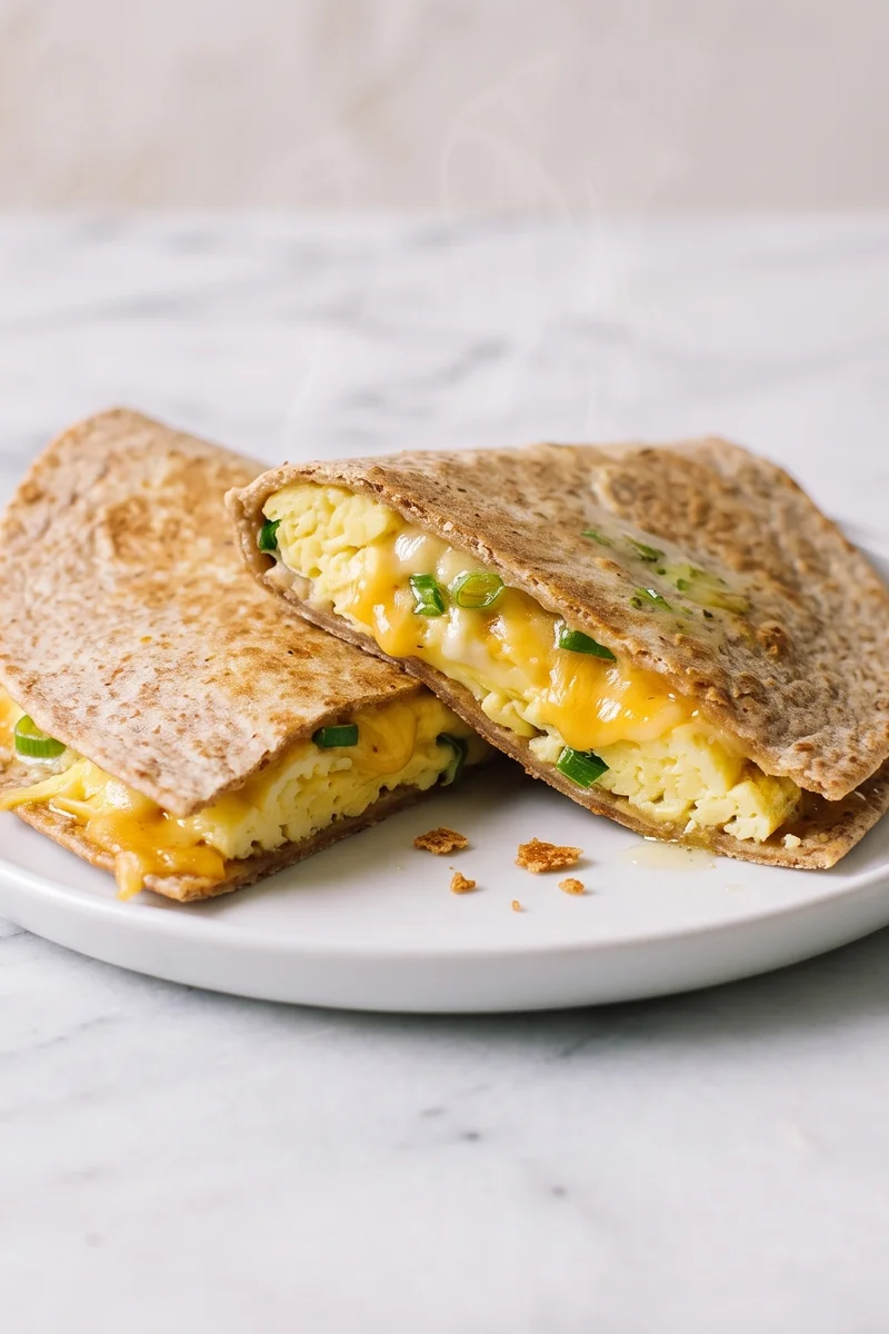 One-Handed Egg & Cheese Breakfast Quesadilla - A folded egg-and-cheddar quesadilla you can genuinely eat with one hand while the other is occupied