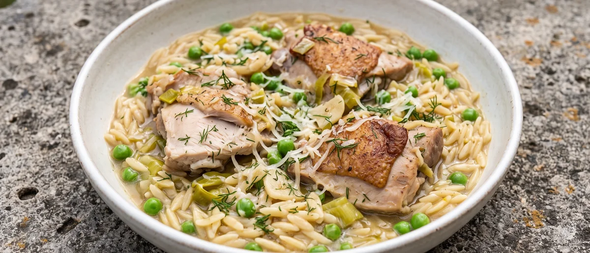 One-Pot Chicken, Leek & Orzo - Chicken thighs braised with leeks, lemon and orzo in one pot until everything is silky
