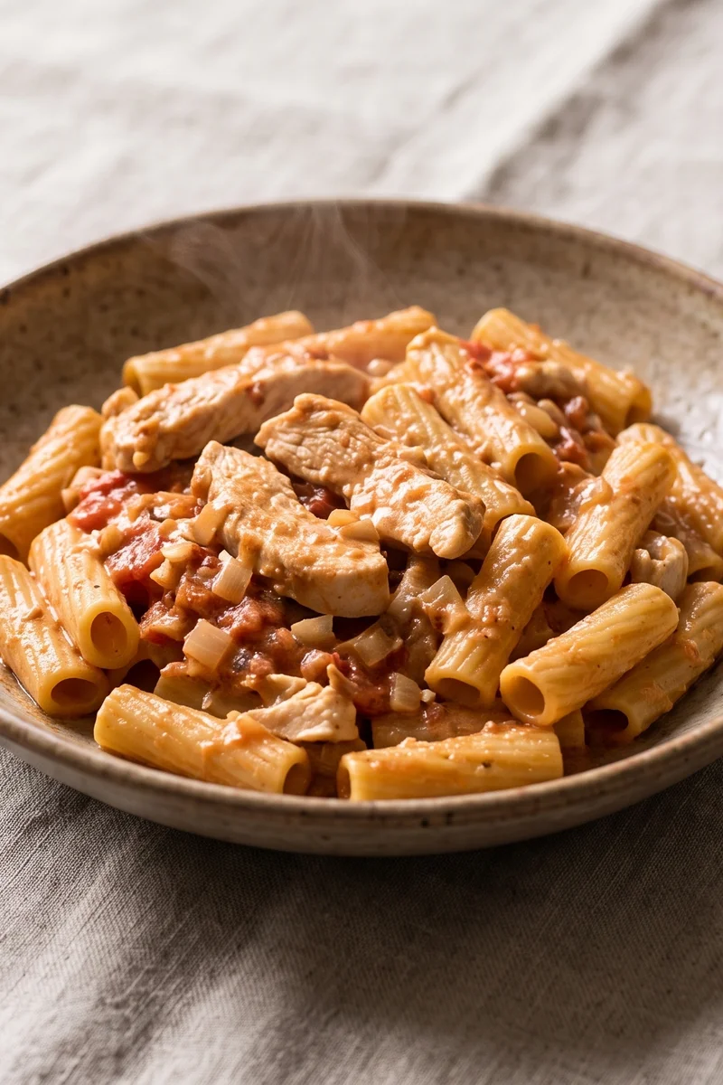 One-Pot Creamy Tomato & Mascarpone Chicken Pasta - Chicken and rigatoni simmered in one pot with tomato and mascarpone