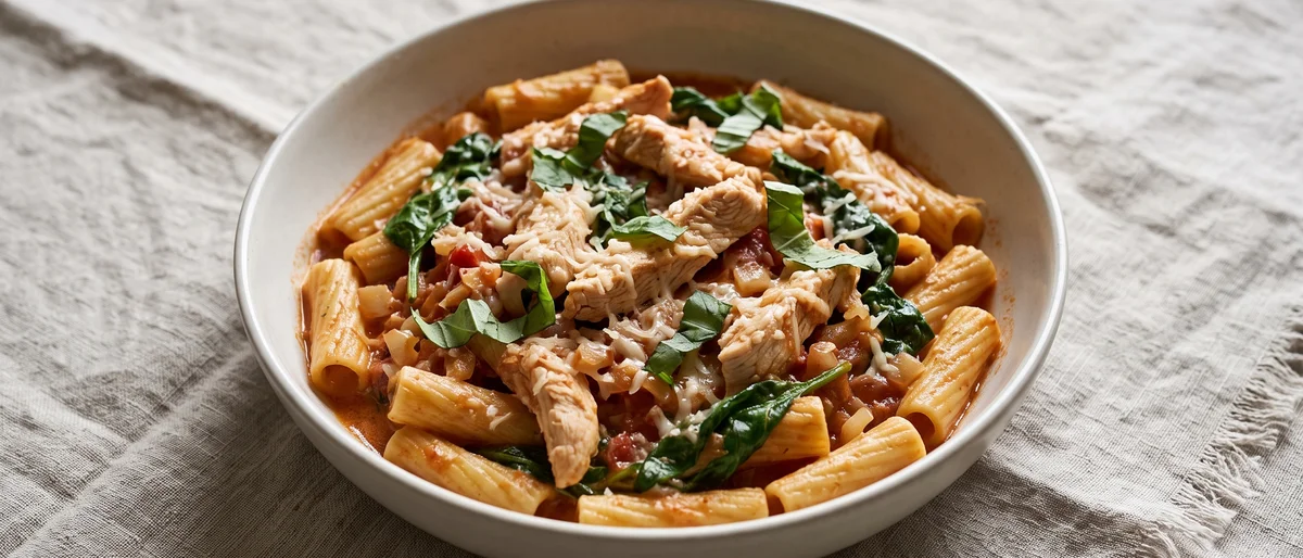 One-Pot Creamy Tomato & Mascarpone Chicken Pasta - Chicken and rigatoni simmered in one pot with tomato and mascarpone