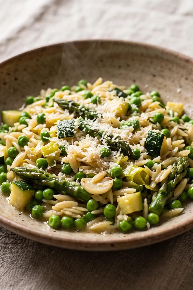 One-Pot Orzo Primavera with Lemon & Parmesan - Orzo simmered with peas, zucchini and asparagus, finished with lemon and Parmesan