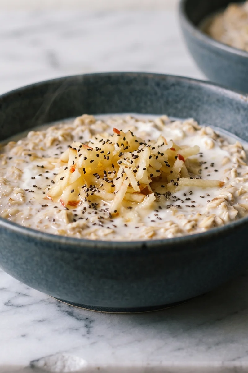 Overnight Bircher for the 3 AM Feed - A big jar of apple-cinnamon bircher that waits in the fridge for whenever breakfast happens