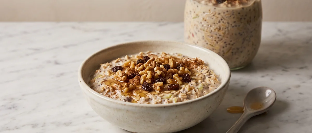 Overnight Bircher for the 3 AM Feed - A big jar of apple-cinnamon bircher that waits in the fridge for whenever breakfast happens