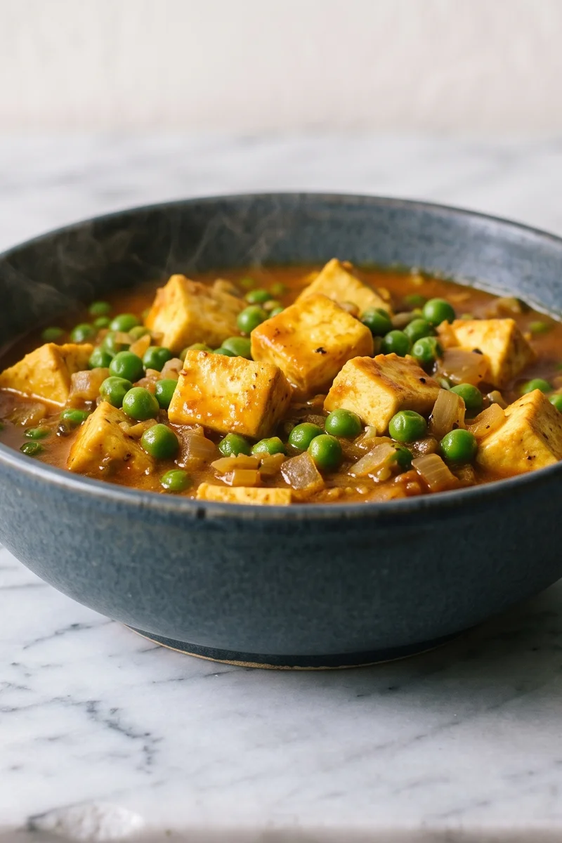 Paneer, Pea & Tomato Curry (Matar Paneer-Style) - Golden paneer and sweet peas in a buttery tomato gravy, kept mild on purpose