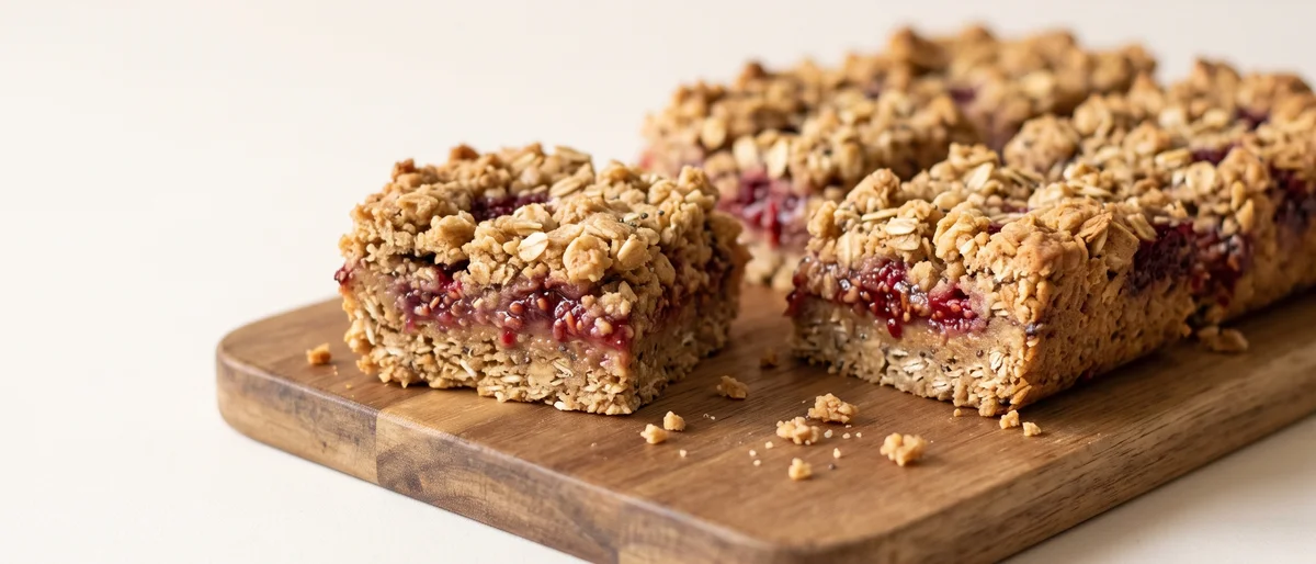 Peanut Butter & Raspberry Oat Squares - Baked oat squares with a peanut butter crumb and jammy raspberry middle