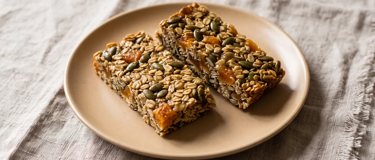 Pumpkin Seed & Apricot Breakfast Bars - Chewy oat bars packed with pumpkin seeds, dried apricots and tahini