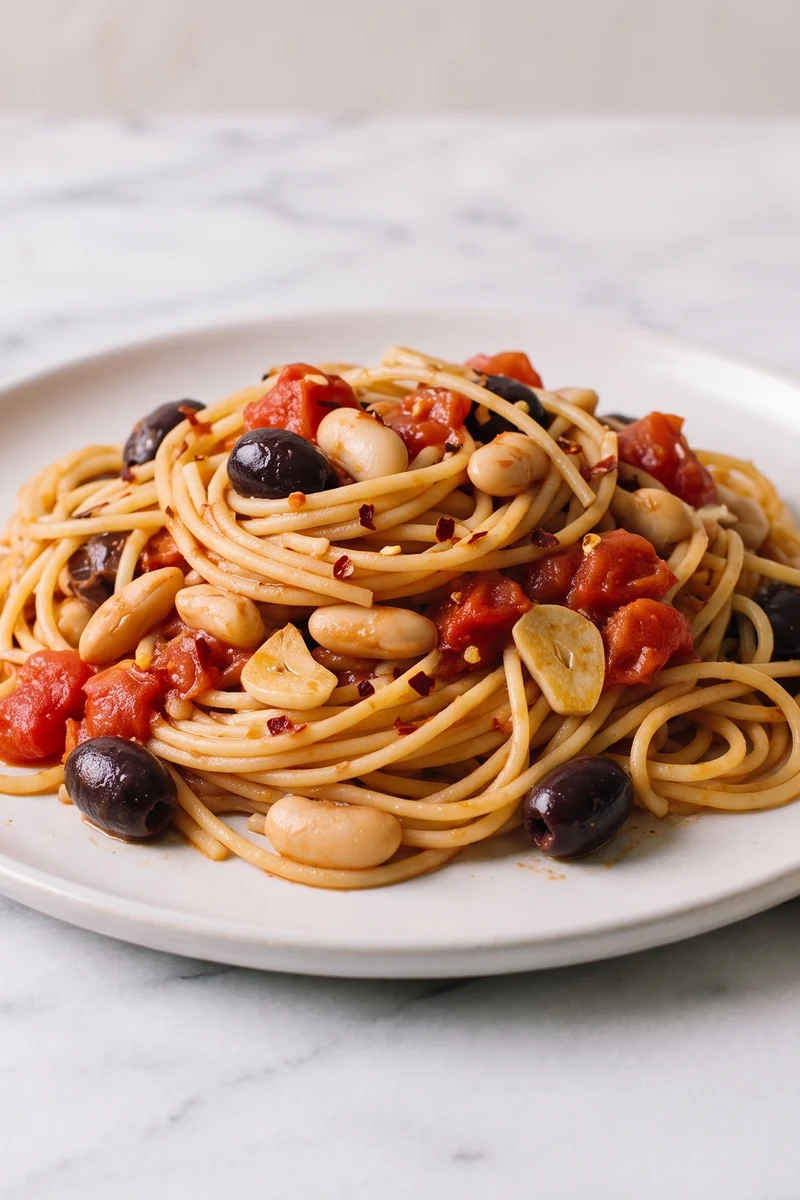 Puttanesca-Style Spaghetti with White Beans - A loud pantry puttanesca