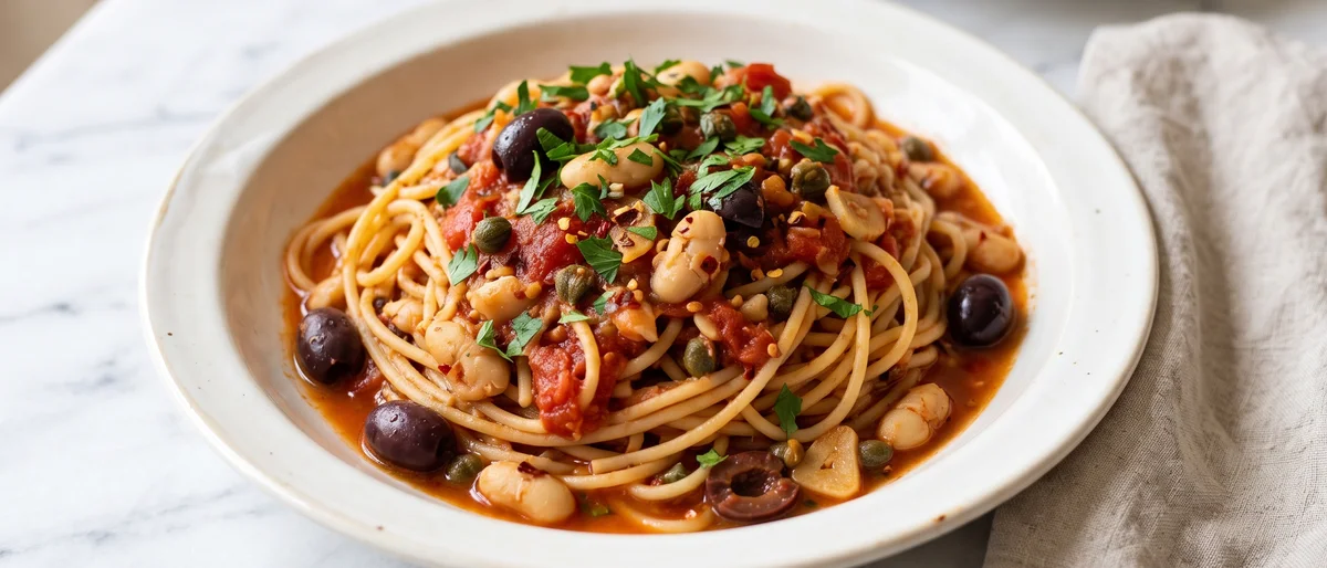 Puttanesca-Style Spaghetti with White Beans - A loud pantry puttanesca