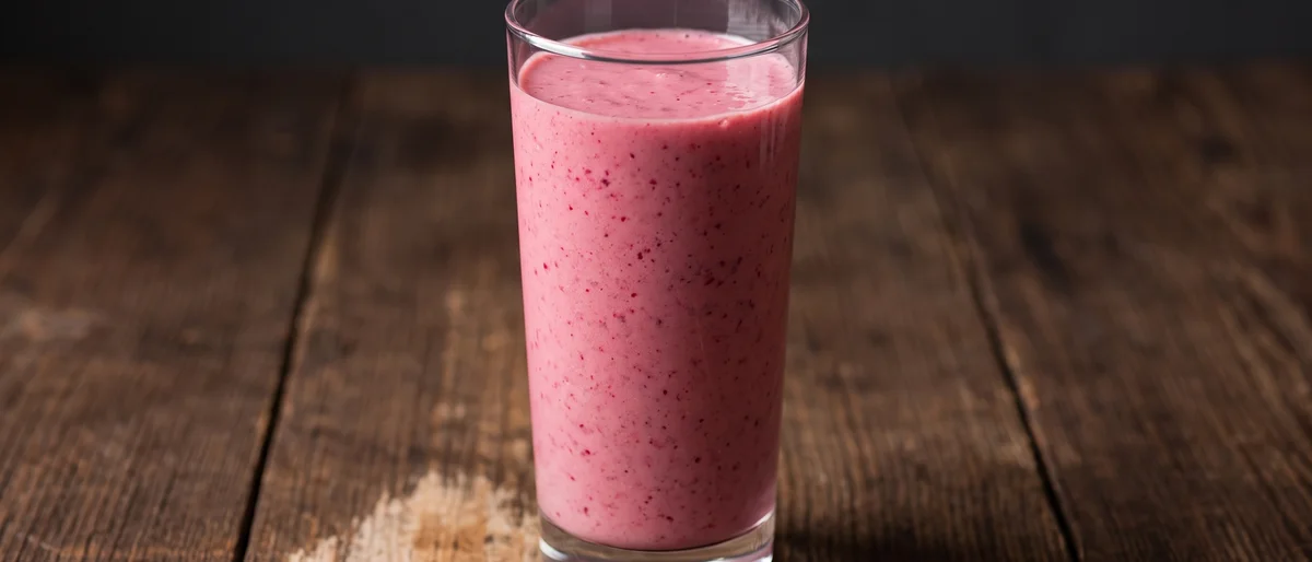 Raspberry & White Bean Smoothie - A pink smoothie that hides half a can of white beans behind raspberries and vanilla