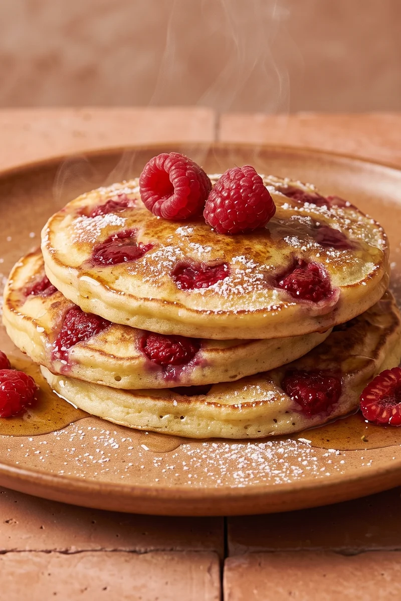 Raspberry Ricotta Pancakes - Fluffy ricotta pancakes studded with raspberries