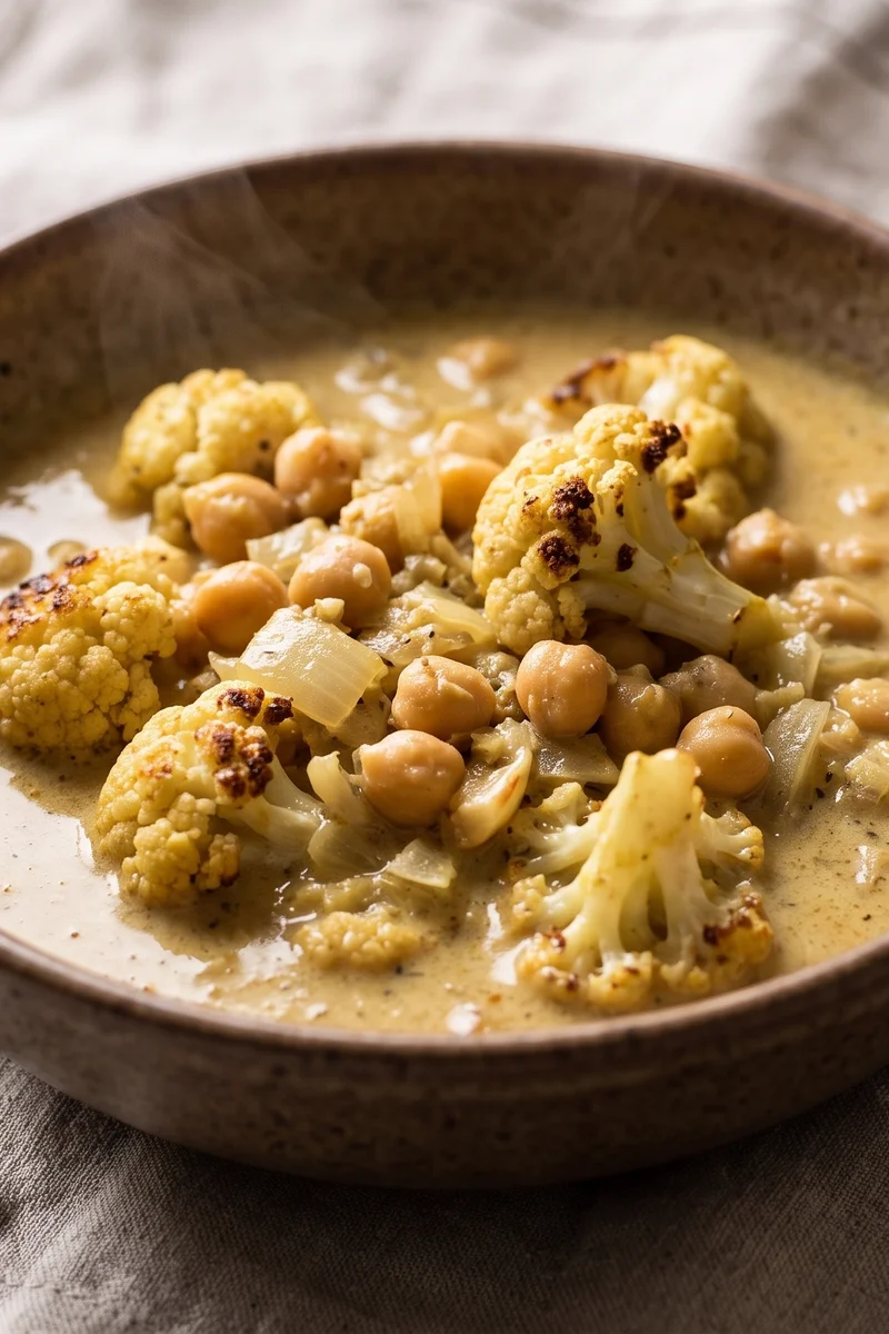 Roasted Cauliflower & Chickpea Korma-Style Curry - A gentle cashew-coconut korma with roasted cauliflower and chickpeas