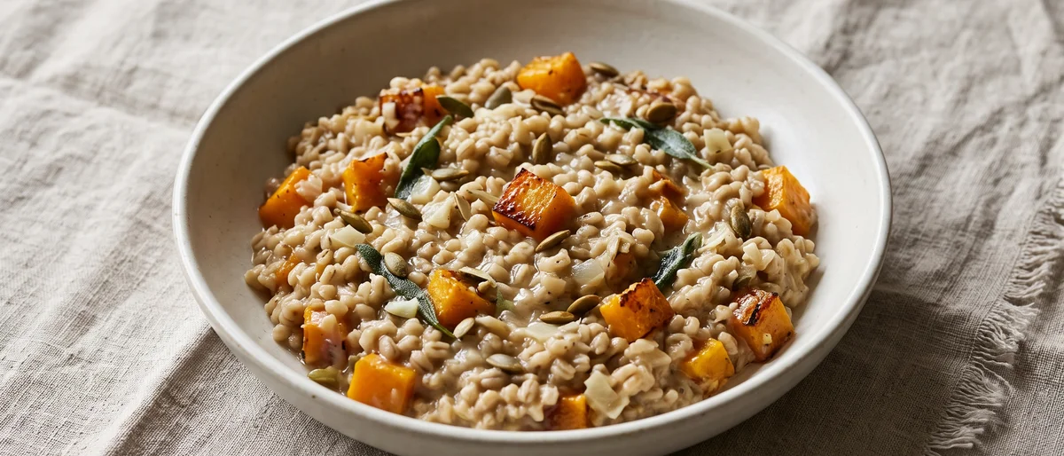 Roasted Squash, Sage & Barley Risotto-Style Pot - Pearl barley cooked risotto-style with roasted squash, sage and Parmesan
