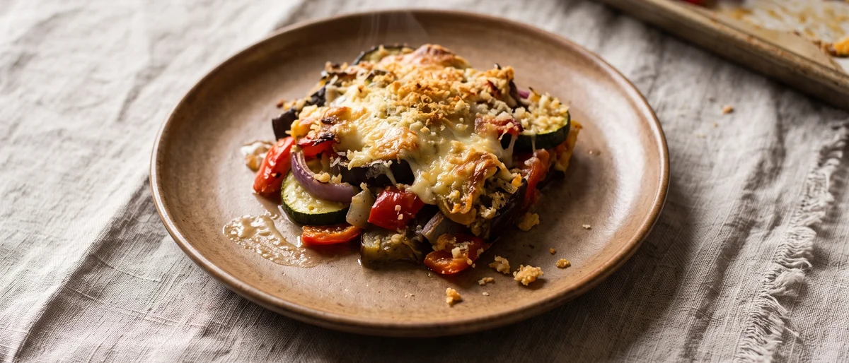 Roasted Vegetable & Goat Cheese Galette-Free Gratin - Layered Mediterranean vegetables baked under goat cheese and breadcrumbs