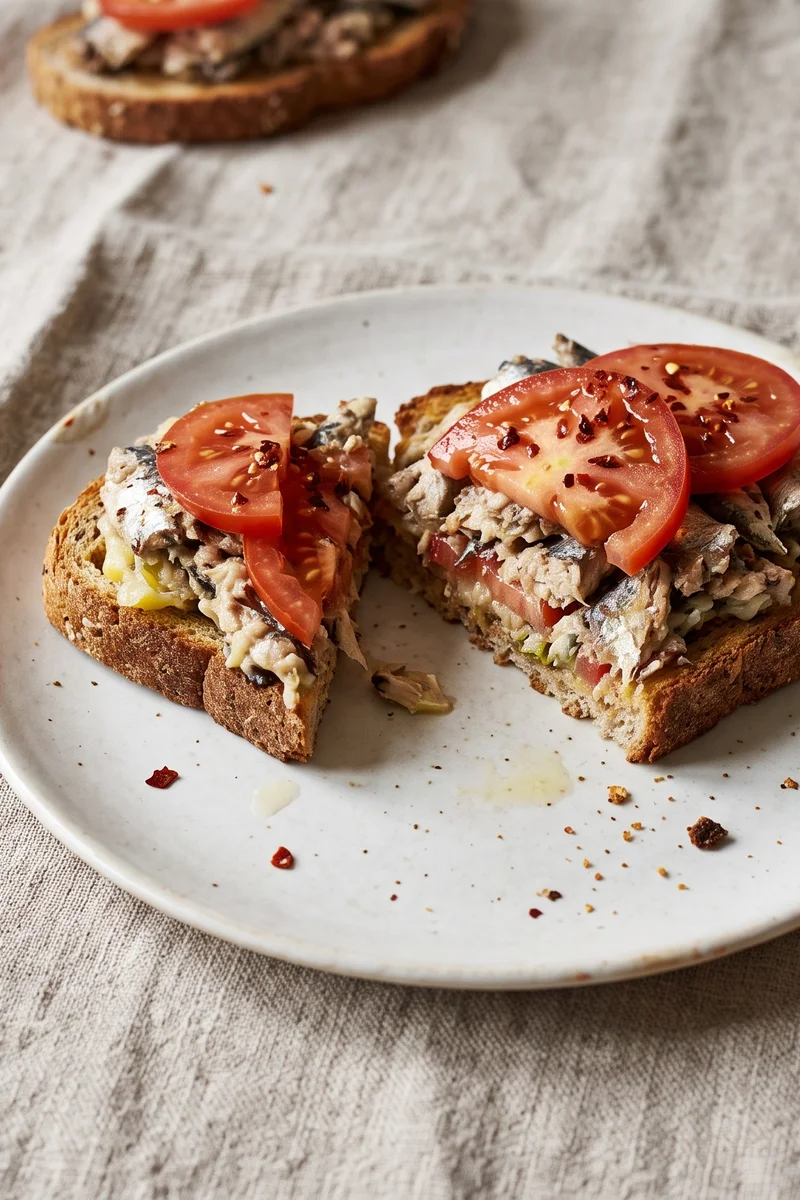 Sardines on Toast with Tomato & Lemon - Canned sardines mashed with lemon and piled on hot toast with juicy tomatoes