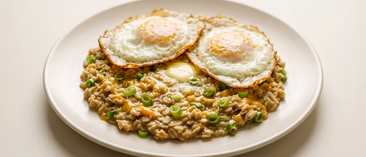 Savory Oatmeal with Cheddar & Scallion - Oats gone savory: cooked in stock, loaded with cheddar and scallion, finished with a little butter