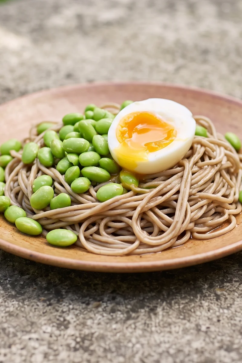 Sesame Soba Bowl with Edamame & Egg - Cold sesame noodles with edamame and a jammy egg