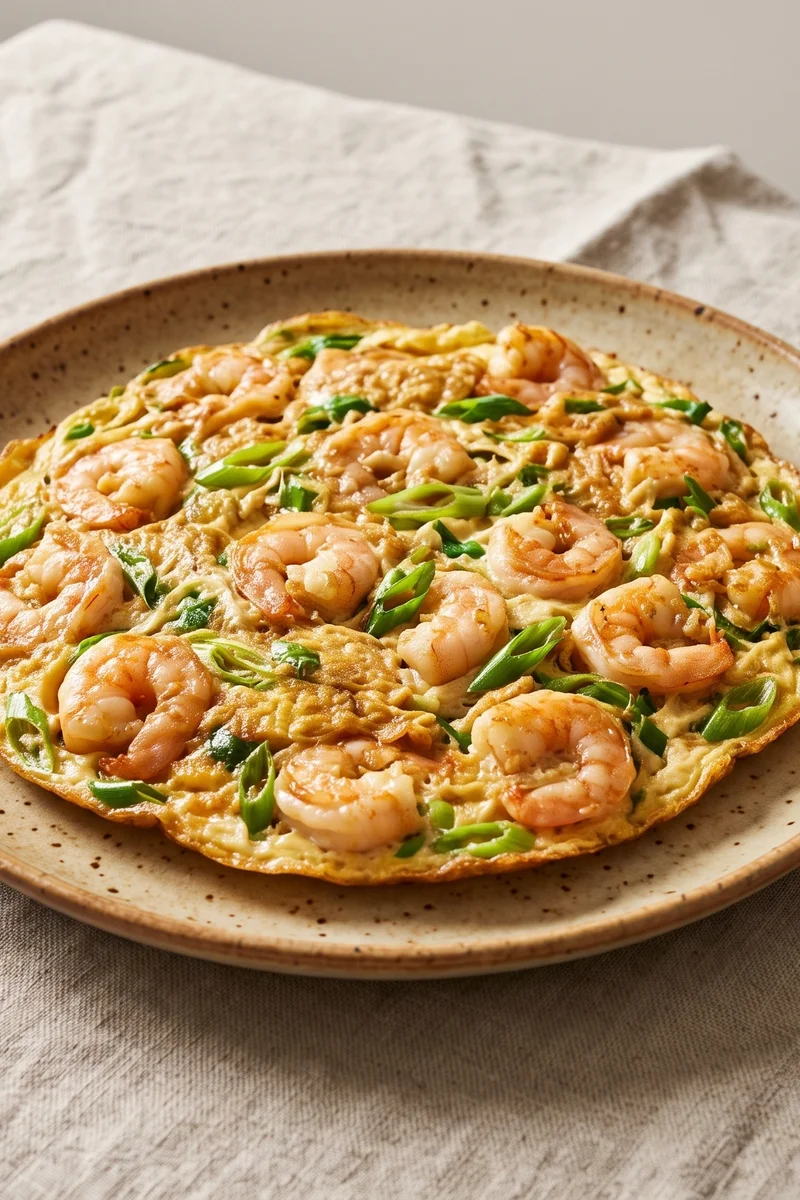 Shrimp & Scallion Omelet - A Cantonese-style omelet with juicy shrimp and scallions