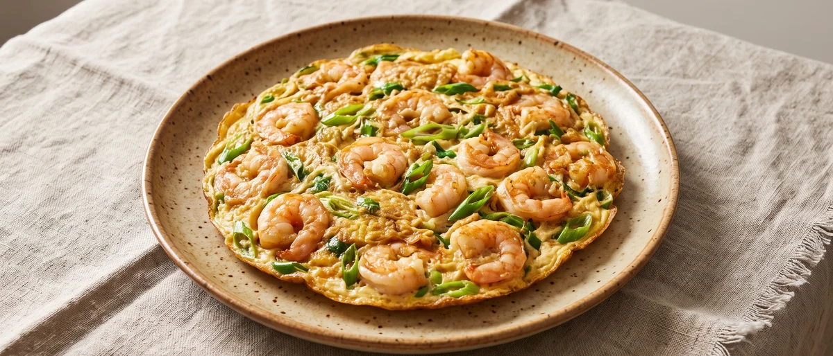 Shrimp & Scallion Omelet - A Cantonese-style omelet with juicy shrimp and scallions