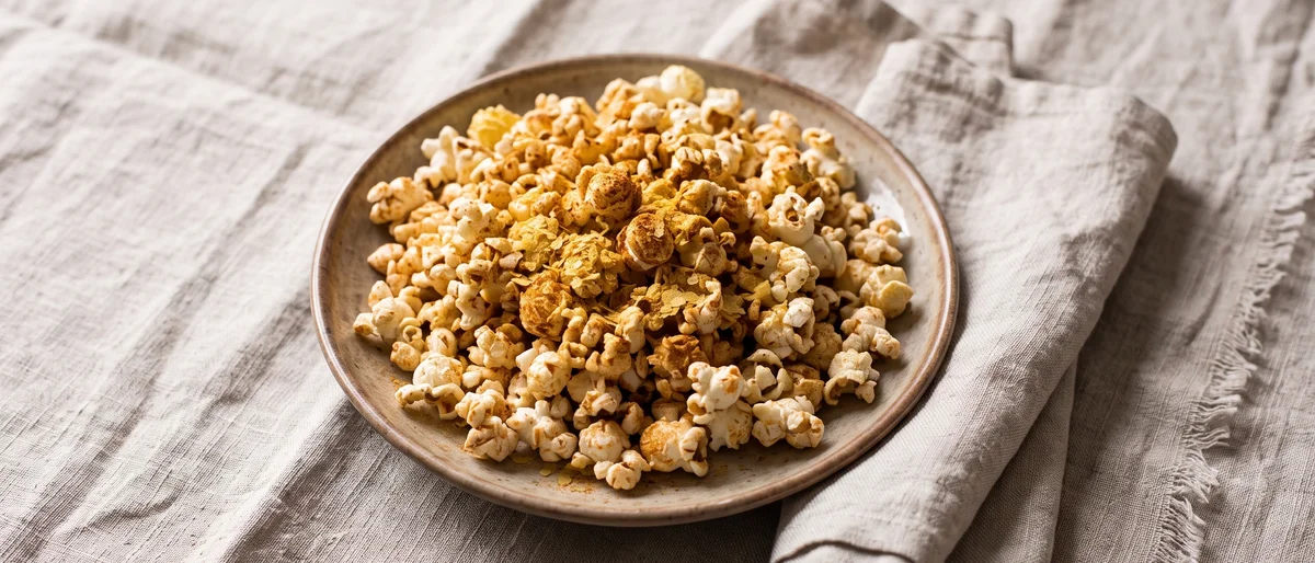 Smoked Paprika Popcorn with Nutritional Yeast - Stovetop popcorn tossed with olive oil, smoked paprika and cheesy nutritional yeast