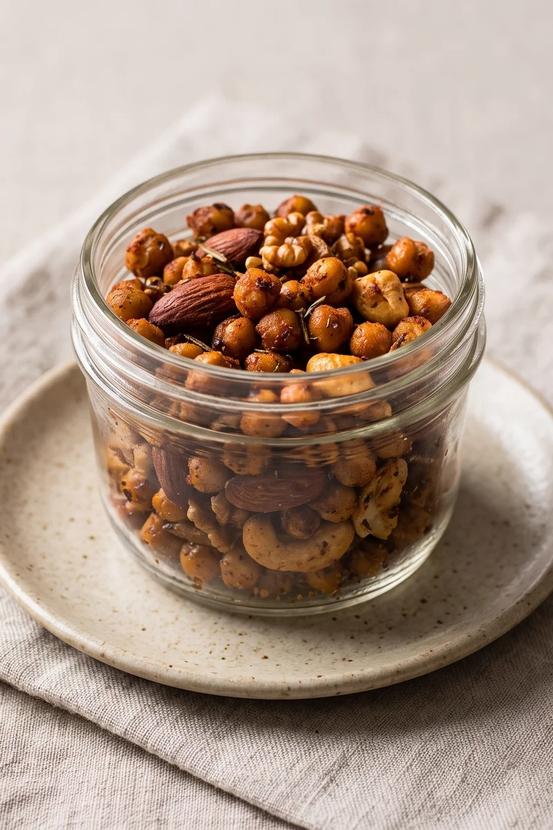 Smoky Roasted Chickpea & Nut Snack Jar - Crunchy roasted chickpeas and mixed nuts in smoked paprika and rosemary