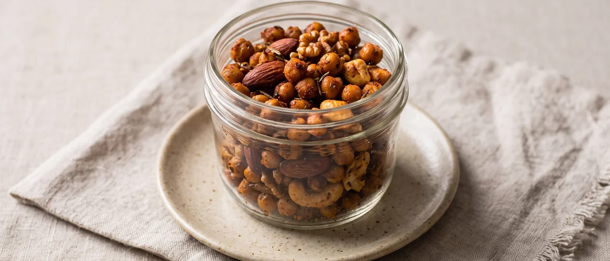 Smoky Roasted Chickpea & Nut Snack Jar - Crunchy roasted chickpeas and mixed nuts in smoked paprika and rosemary