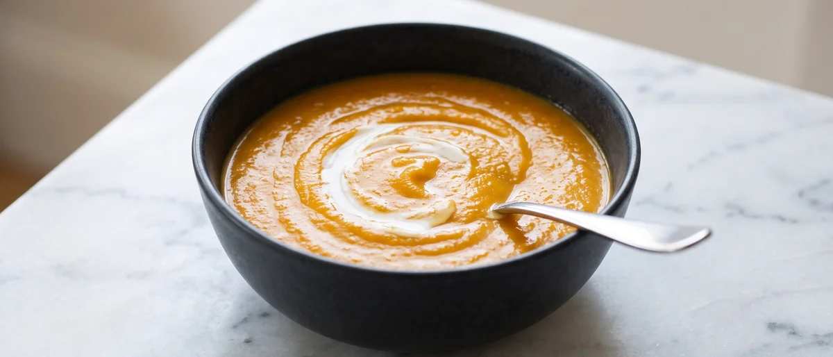 Spiced Carrot, Red Lentil & Coconut Soup - A silky carrot and red lentil soup with cumin, ginger and a swirl of coconut