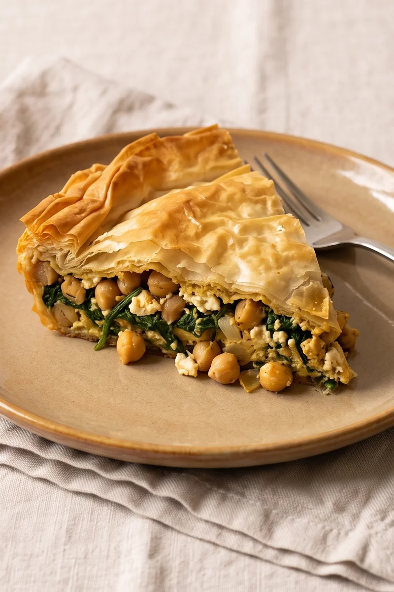 Spiced Chickpea & Spinach Filo Pie - A crackling filo pie of spiced chickpeas, spinach and feta
