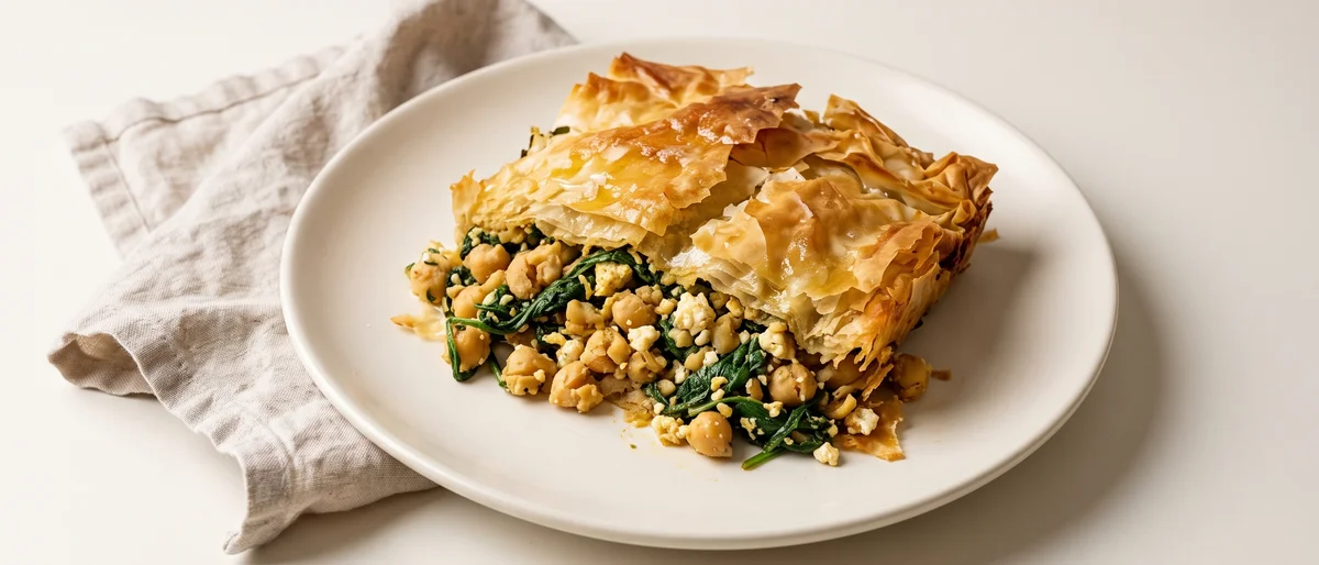 Spiced Chickpea & Spinach Filo Pie - A crackling filo pie of spiced chickpeas, spinach and feta