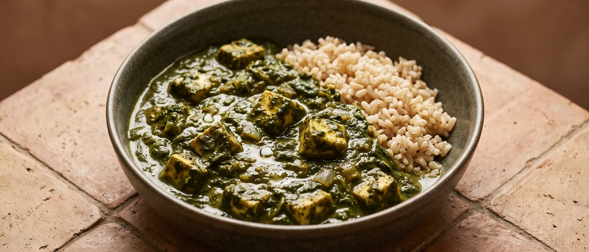 Spinach & Paneer Curry with Brown Rice - A homestyle palak paneer