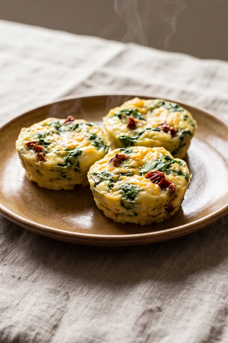 Spinach & Sun-Dried Tomato Egg Bites - Little baked egg cups with spinach, sun-dried tomato and cheddar
