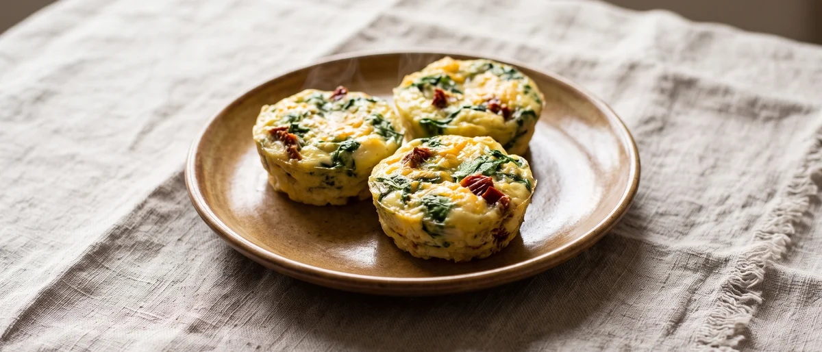Spinach & Sun-Dried Tomato Egg Bites - Little baked egg cups with spinach, sun-dried tomato and cheddar