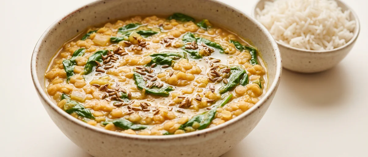 Spinach Dal with Cumin Butter - Soft, warming red-lentil dal finished with sizzled cumin butter