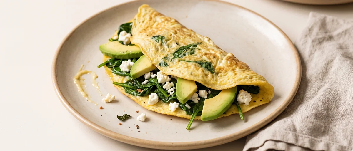 Spinach, Feta & Avocado Omelet - Eggs for choline and B12, spinach for folate, avocado for healthy fats
