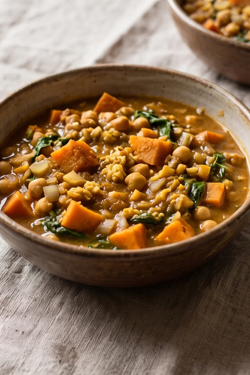 Sweet Potato, Chickpea & Peanut Stew (African-Style) - A West African-inspired peanut stew with sweet potato, chickpeas and greens