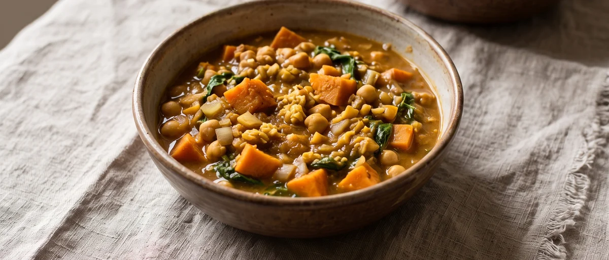 Sweet Potato, Chickpea & Peanut Stew (African-Style) - A West African-inspired peanut stew with sweet potato, chickpeas and greens