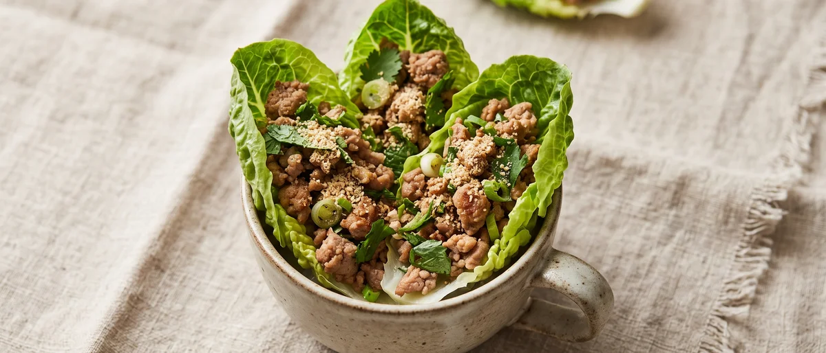 Turkey Larb-Style Lettuce Cups - Thai-style spiced turkey with lime, herbs and toasted rice crunch, scooped into lettuce cups