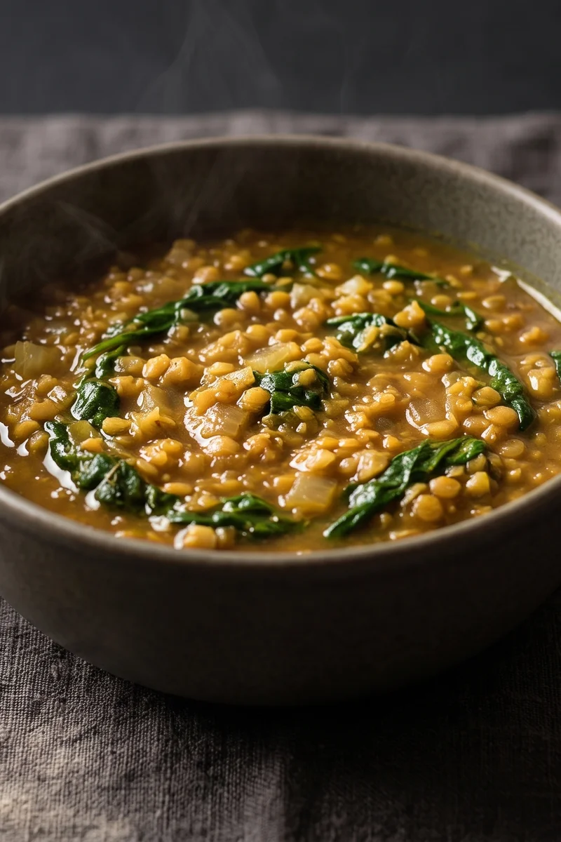 Turmeric Red Lentil & Spinach Stew - The one deliberately legume-heavy meal of the week