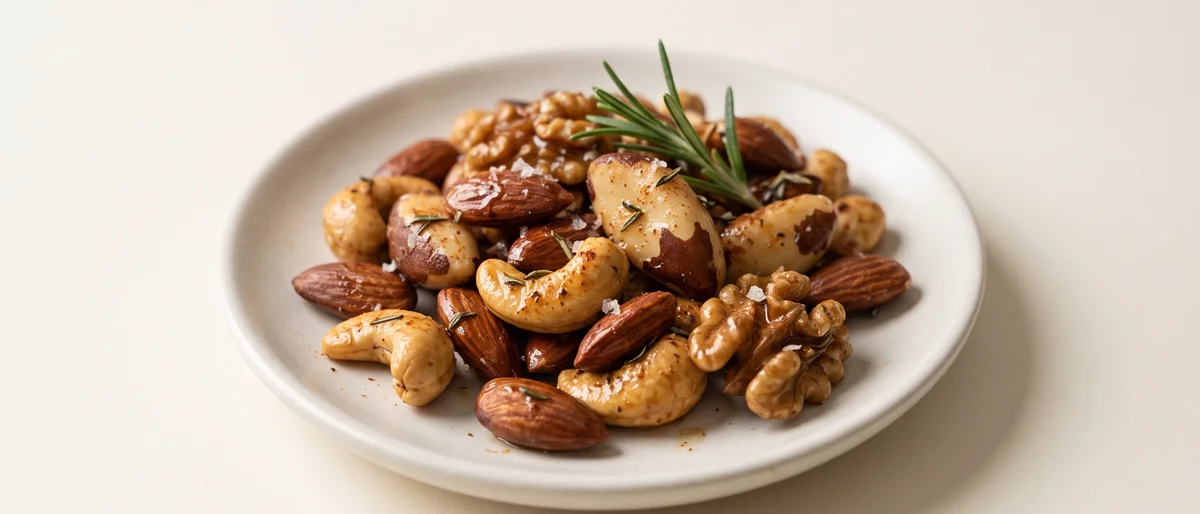 Warm Spiced Nuts with Rosemary - Mixed nuts pan-toasted with rosemary, smoked paprika and maple