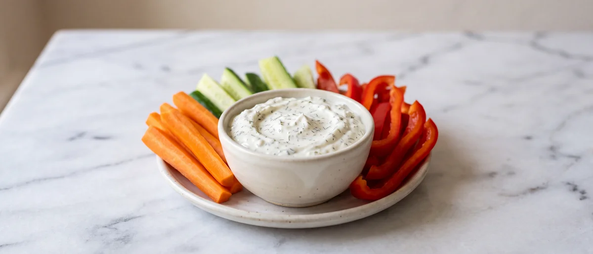 Whipped Cottage Cheese Ranch Dip with Crudites - Cottage cheese blitzed silky with ranch herbs, surrounded by crunchy vegetables
